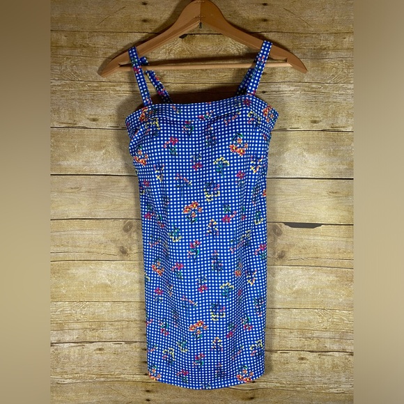 Lands End sz 2 Bandeau Dresskini Swimsuit Top Removable Straps Gingham Floral - Picture 7 of 8